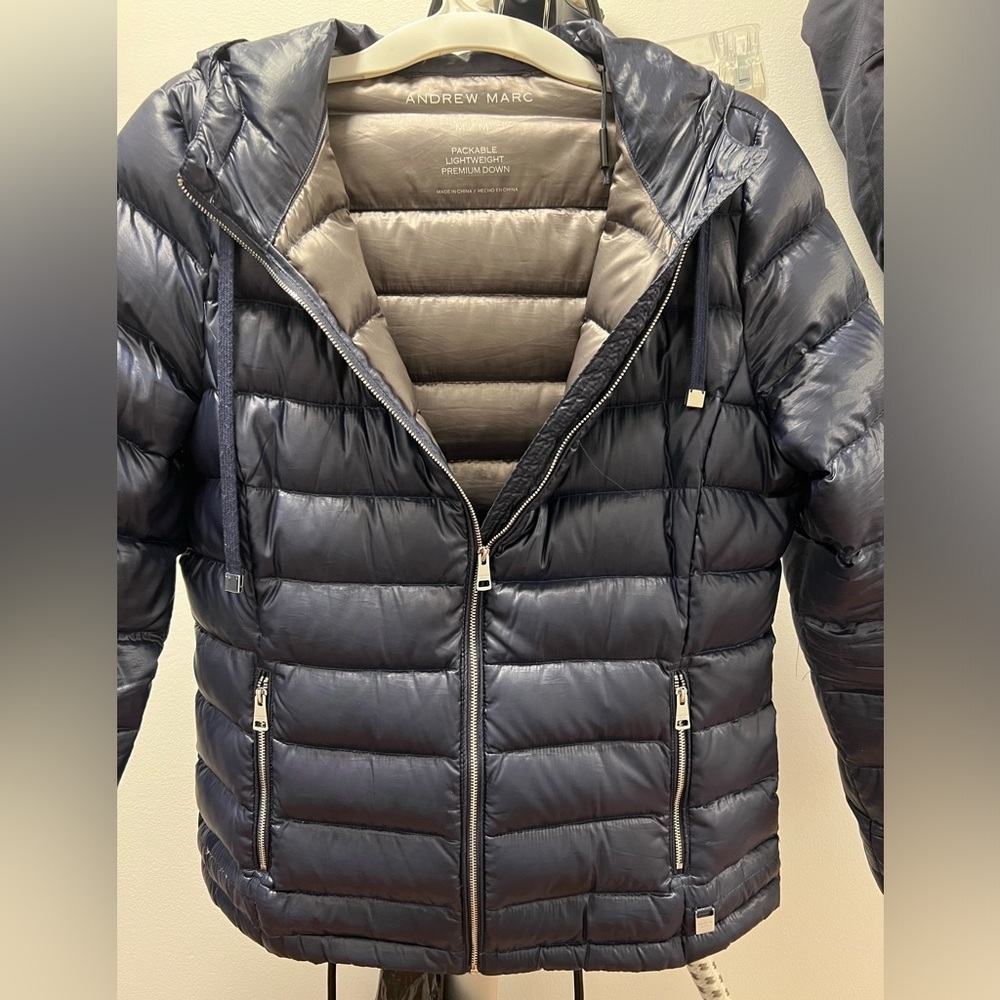 Andrew Marc Packable Lightweight Down Premium Jacket Navy - Picture 5 of 16